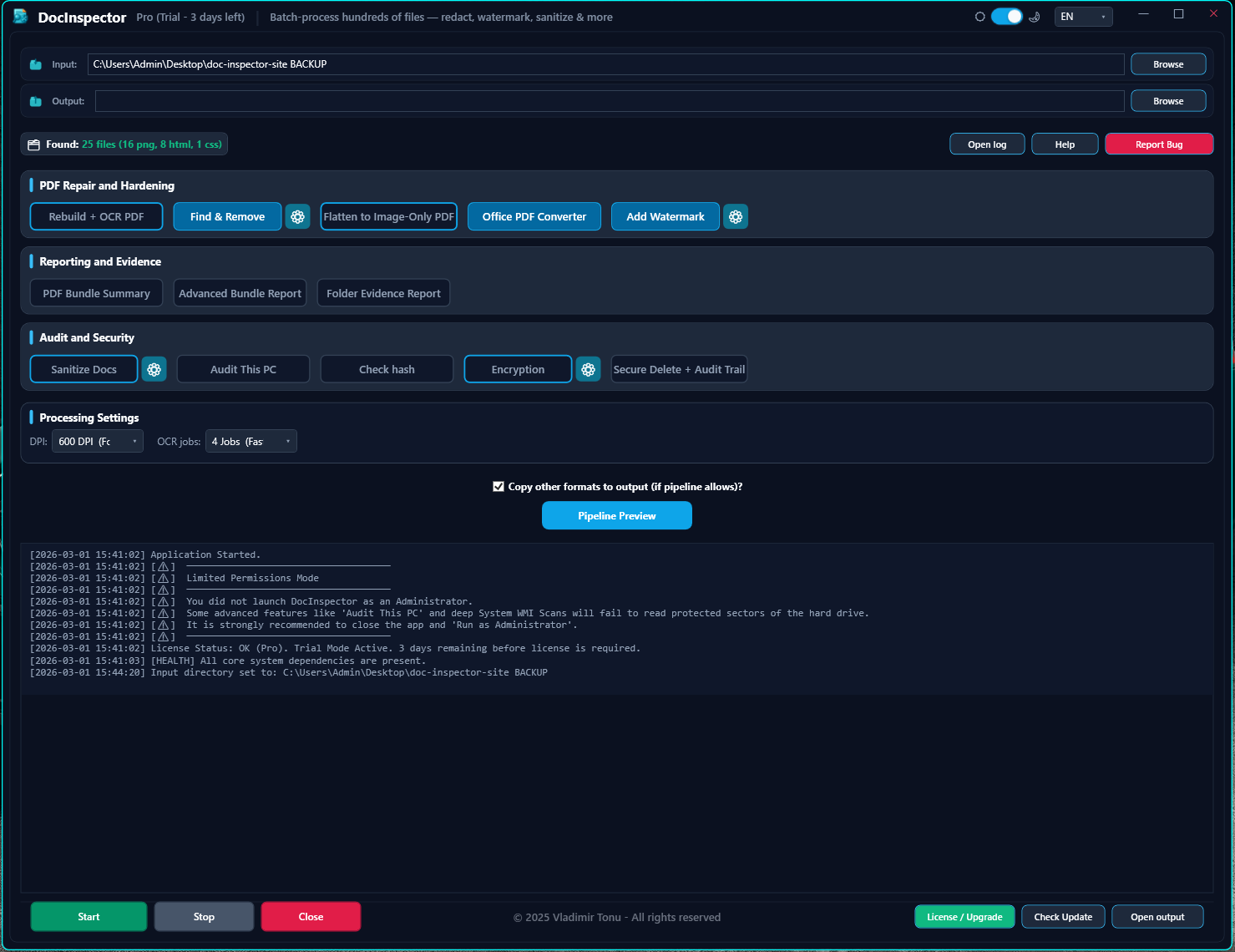 Options panel